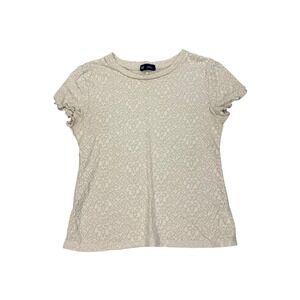 Gap Womens Beige Pointelle Knit Short Sleeve Lettuce Edge Top XS